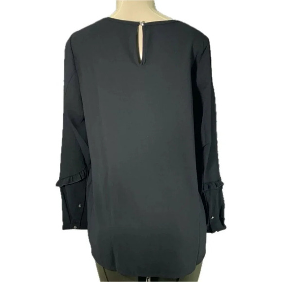 Castaluna 12W/L Black Sheer Lace Yolk Crew Neck Ruffle Accent Long Sleeve Blouse - Picture 4 of 6
